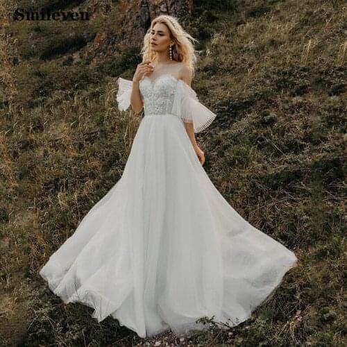 Smileven Lace Wedding Dress A Line Appliques Bohemian Bridal Dress Vestido De Noiva Wedding Gowns