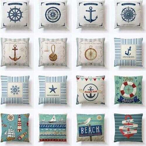 Square Blue Compass Printed Cushion Cover Anchor Pattern Marine Ship Throw Pillow Case Decorative Pillowcase Cojines Almofadas
