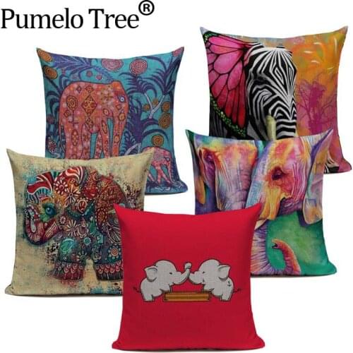 The elephant series Style 45*45cm Cute Home Decorative Pillow Watercolor Printed Throw Pillows Car Home Decor Cushion Cojines