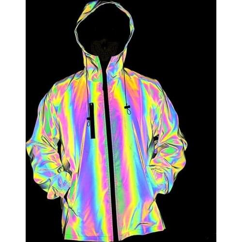 2021 mens autumn winter new colorful reflective jacket rainbow glow Hooded Jacket
