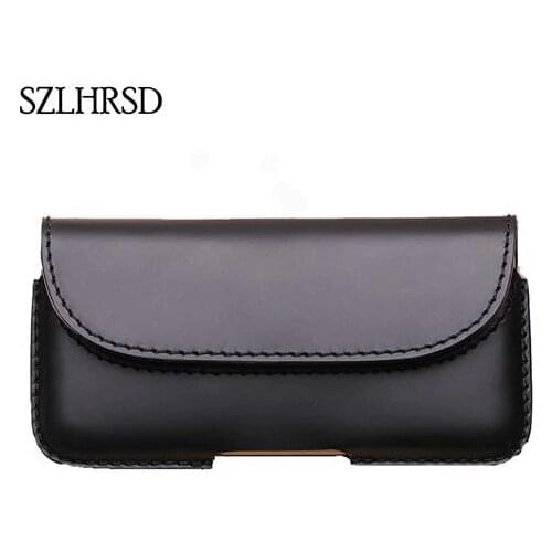 Men Belt Clip Genuine Leather Pouch Waist Bag Phone Cover for Sony Xperia 1 10 Plus 5 8 L3 XA2 XZ2 XZ3 Cases Black