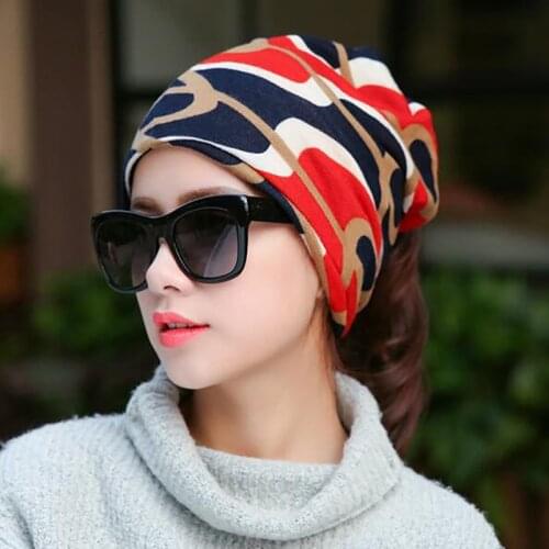 New Arrival Multifunctional Womens Hat Scarf Stripped Hip-Hop Beanie Spring&Autumn Cap Women Circle