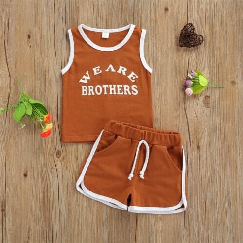 Boys Casual Summer Clothes Sets Round Collar Sleeveless Letter Tops and Shorts Toddler Boys Outfits Newborn Sport Clothing