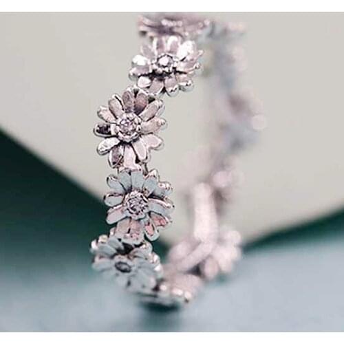 Original Sparkling Daisy Flower Crown Freedom Ring With Crystal For Women 925 Sterling Silver Ring Party DIY Europe Jewelry