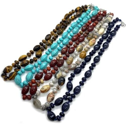 Natural Stone Necklace Hexagon Tiger Eye Green Agate Amethyst Necklace Pendant Abacus Bead Fashion Personality Lady Jewelry