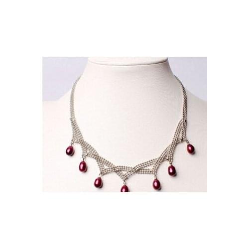 Shitou 001072 7-8mm Natural Burgundy Freshwater Pearl Gilded Necklace Jewelry (c0323)