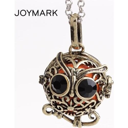 JOYMARK 12pcs/lot Openable Owl Animal Hollow Copper Mexican Chime Magic Box Cage Musical Sound Ball Pregnancy Necklaces HCPN33