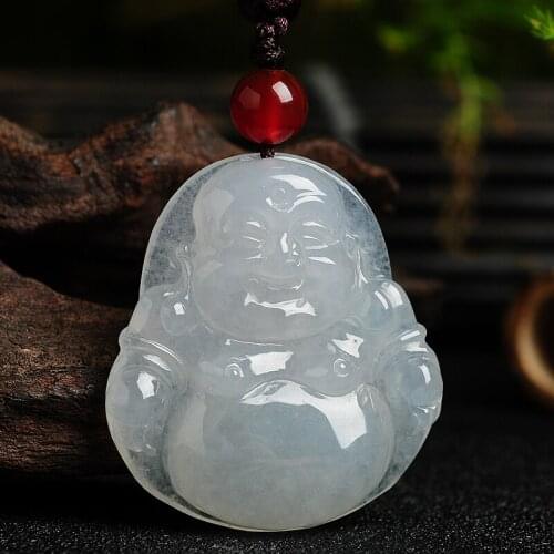 Genuine water Runbing white Jadeite Jade Buddha Pendant female ice waxy a smiling Buddha Pendant Pendant with Maitreya Buddha ca