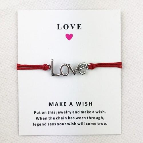 Antique Silver Plated Love Charms Cuff Multilayer Wax Rope Red Bracelets Women Men With Card Bracelet Jewelry Dropshipping