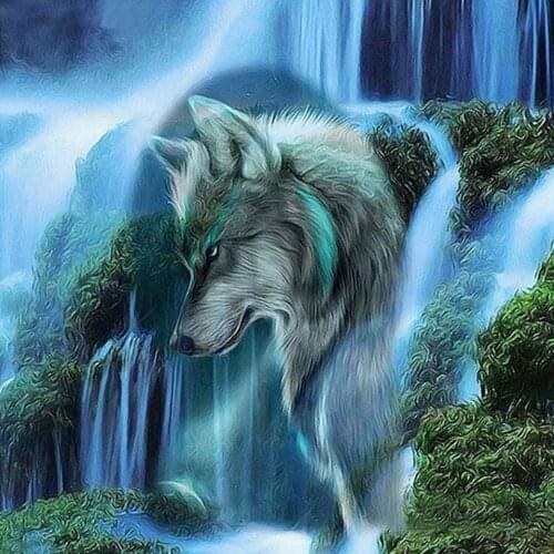 5D Full Square Diamond Painting Waterfall landscape Cross Stitch animal Diamond Embroidery wolf Diamond Mosaic Rhinestone Decor