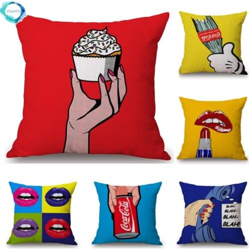 Pop Art Lips Cotton Linen Cushion Cover Home Decorative Throw Pillow Case Cover for Sofa Chair capa de almofadas 45x45cm