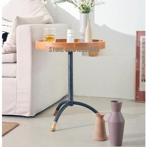 Nordic Simple Round Glass Iron Art Movable Small Family Tea Table Living Room Sofa Solid Wood Light Luxury Corner Table