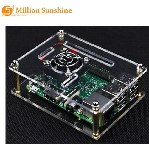 For Raspberry Pi 3/3B+/4 Case Transparent Box Shell Clear Enclosure with Cooling Fan Metal Cover RPI103