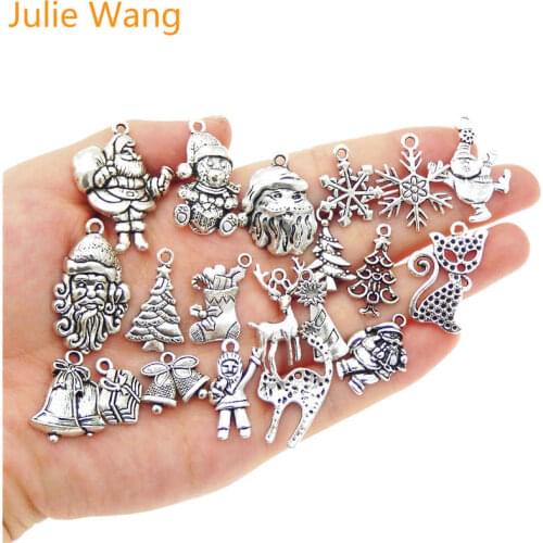 Julie Wang Antique Colors Mixed Christmas Deer Bell Santa Claus Alloy Charms Necklace Pendant Bracelet Jewelry Making Accessory