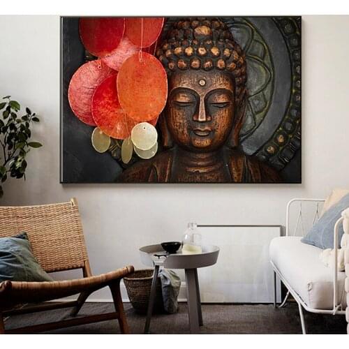 Scandinavian Cuadros Buddhist Abstract Buddha Statue Posters and Prints Oil on Canvas Painting Wall Art Pictures for Living Room