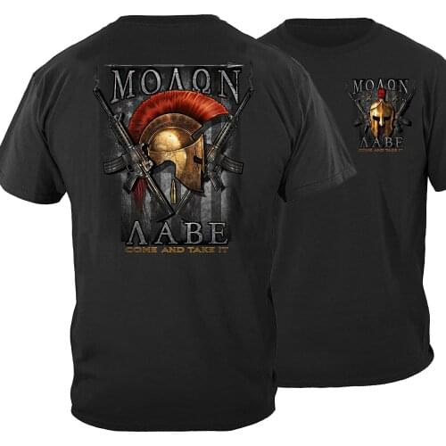 Spartan Helmet Star Spangled Flag 2nd Amendment Molon Labe T-Shirt Summer Cotton Short Sleeve O-Neck Mens T Shirt New S-3XL