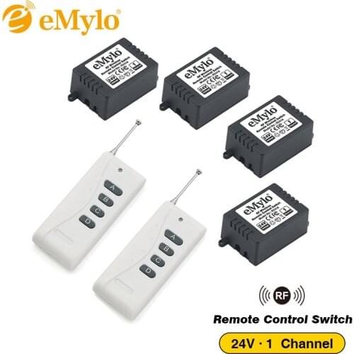 EMylo RF 24V Smart Switch Wireless Remote Control Light Switch 433Mhz Transmitter 4X 1 Channel Relays Toggle Latched Momentary