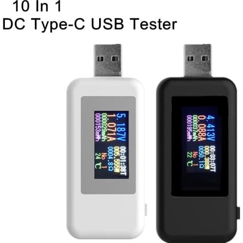 3/9/10 in 1 DC Type-C USB Tester Current 4-30V Voltage Meter Timing Ammeter Digital Monitor Cut-off Power Indicator Bank Charger