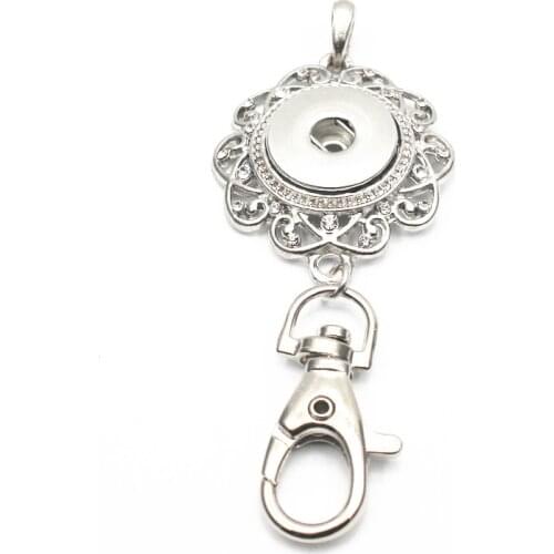 Vintage Rhinestone Key Chains Snap Buttons Jewelry Fit 18mm/20mm DIY Snap Buttons Hallow Out Flower Snap Keyring