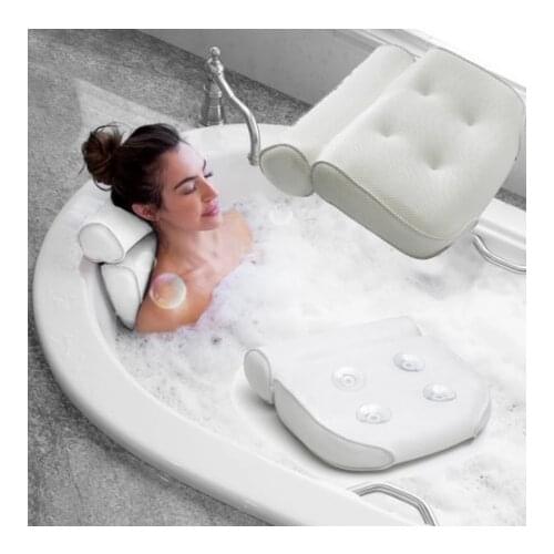 High Quality Bath Tub Spa Pillow Cushion Neck Back Support Foam Comfort Bathtub 6 Suction Cup