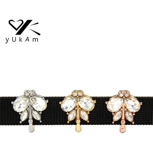 YUKAM Jewelry Small Animal Crystal Rhinestone Dragonfly Slide Charms Keeper for Leather Wrap Keeper Bracelets Accessories Making
