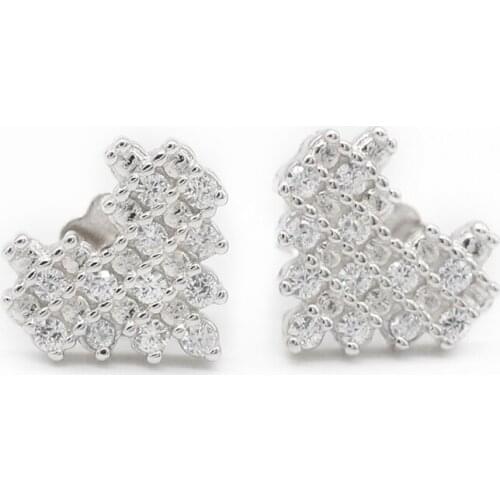 925 Sterling Silver Stud Earrings Heart Shape Clear CZ Korean Earrings Fashion Jewelry for Women Girls Valentines Day Gift