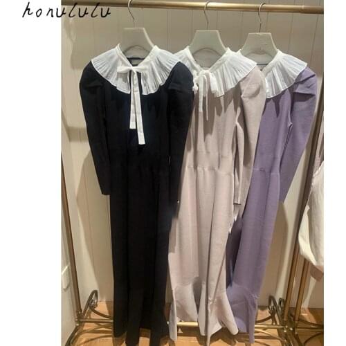 2021 autumn new product Japanese sweet lotus leaf lace detachable neckline fishtail dress female