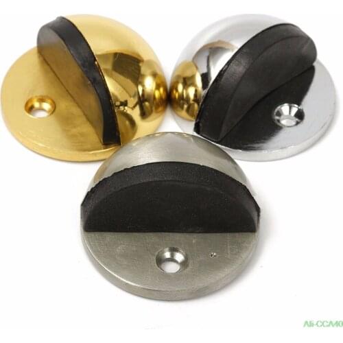 1PCS 43mm Dia Casting Floor-mounted Door Stops APS Zinc Alloy Satin Chrome Half Moon Door Stopper Wood Door Holder