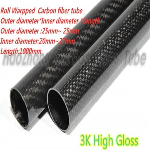 1000mm 3k Carbon Fiber Tube 25mm 26mm 27mm 28mm 29mm (Roll Wrapped) Light Weight, High Strength