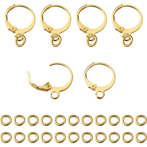 250pcs/Box Brass Huggie Hoop Earrings Round Circle Loop Earring Findings with Open Jump Rings for Women Jewelry Making Golden