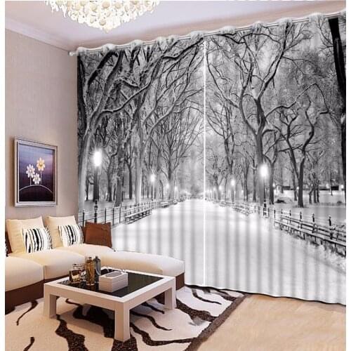 Custom 3D Curtain Bed Room Living Room Office Hotel Curtain Black And White Snow Landscape Lighting Cortinas For Bathroom