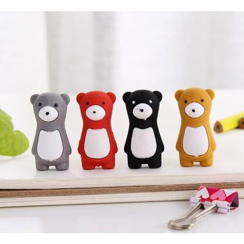 40pc/lot Cartoon stands cute bear animal rubber eraser/ stationery for children students/nice gift toy eraser/wholesale