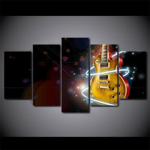 5 Pcs Abstract Brilho Cool Guitar Music Canvas Pictures Print Wall Art Canvas Paintings Wall Decorations for Living Room Unframe