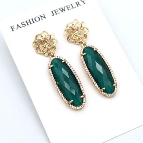 6pairs Stud Earring Faceted CZ Paved Green Black Cats Eye Stone Gold Plated Hanging Dangle Earrigns Women Bridal Wedding Jewelry