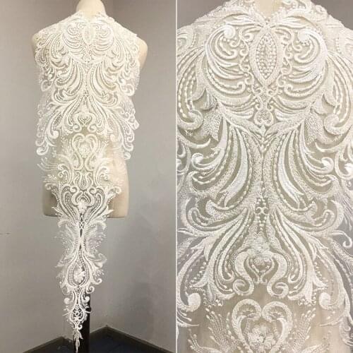 96.5cm*31.7cm Beaded Embroidery Lace Hand Sewing Large Flower Stickers Accessories Wedding Dress Dress Dress Diy Decals