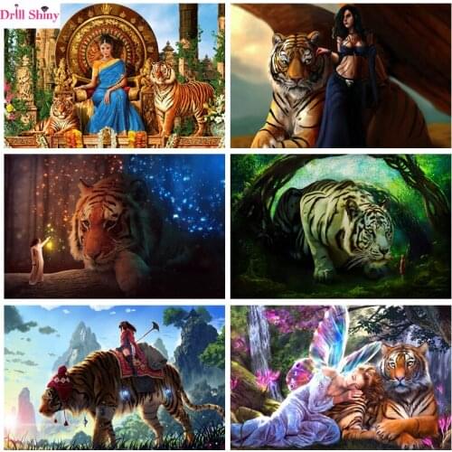 Tiger&Girl 5D DIY Diamond Painting Cross Stitch Full Drill Resin diamond embroidery Flores Wall Stickers Mosaic Home Decor Gift