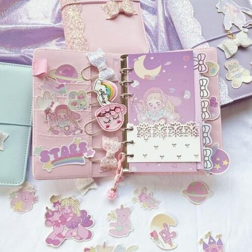 A6 Ring Binder Notebooks Macaron Handbook Set Sequins Planner Journal Agenda Organizer Schedule Diy Personal Diary Book