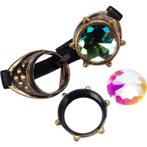 C.F.GOGGLE Vintage Style Colourful Lens Punk Glasses Kaleidoscope Rainbow Crystal Lenses 2019 Fashion Steampunk Goggles