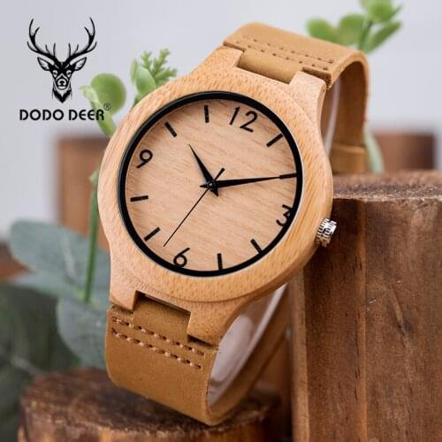DODO DEER Wood Man Watches часы мужские Casual Quartz Wristwatch Bamboo relogio masculino Custom Text Pattern Men Leather Band