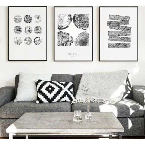Nordic black and white abstract tree rings canvas painting Wall art Picture for Living Room morden Decoration Picture No Frame