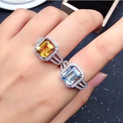 Classic Gemstone Silver Ring for Party 8mm*10mm 100% Natural Topaz Citrine Ring 925 Silver Citrine Topaz Ring