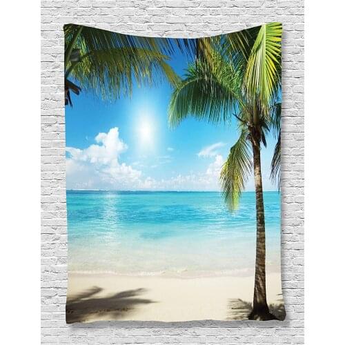 Ocean Tapestry Tropical Beach Decor Coconut Palms and Shadows on Sea Plants Pattern Living Room Dorm Wall Hanging Tapestry