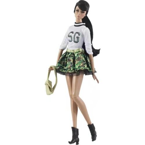 Cosplay 1/6 White Green Long Sleeve Doll Dress for Barbie Doll Clothes Outfits Handbag 11.5" Dollhouse Accessories Toy Girl Gift