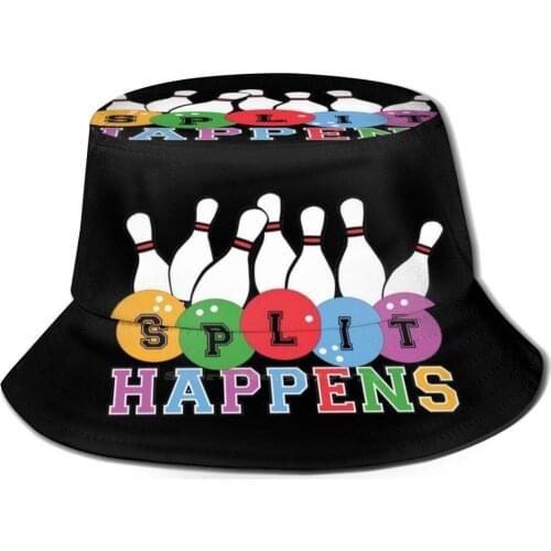 Bowler Gift Split Happens Funny Bowling Gift Bowling Ball And Bowling Pins Foldable Panama Bucket Hat Cap Bowling Bowler Bowler