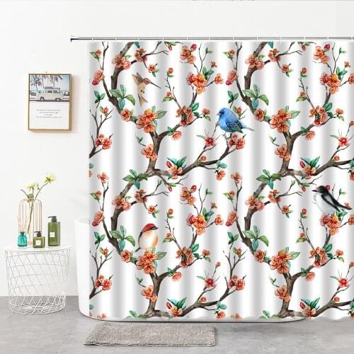 Beautiful Colorful Flower Floral Printed Shower Curtains Fabric Polyester Bath Curtain With Hooks Home Decoration Bathtub Screen