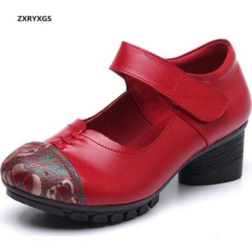 Best Sale High Heels 2020 New Mixed Color Stitching Printing Genuine Leather Shoes Classic Fashion Shoes Women High Heel Shoes