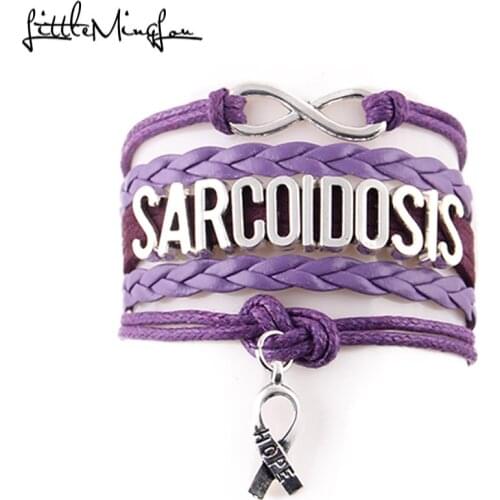 Little Minglou Infinity love Sarcoidosis bracelet ribbon charm Awareness leather wrap men bracelets & bangles for women jewelry