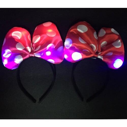 Fashion 18pcs LED Flashing Polka Dot Bowknot Headband Woman Girl Light Up Mouse Ears Hair Band Headwear Dress Decoration Props