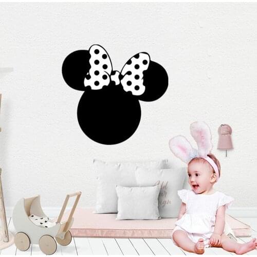 Cartoon Minnie Wall Stickers for Kids Rooms Baby Girls Bow Head Minimalism Sticker Mural Kindergarten Living Room Decoration Art