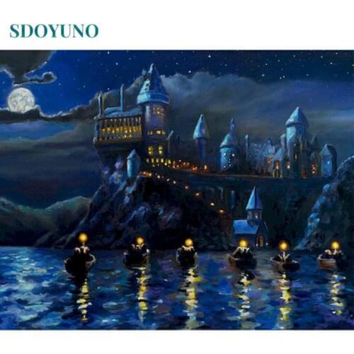 SDOYUNO Acrylic Painting By Numbers Scenery DIY Paint By Numbers On Canvas Landscape Handpaint 60x75cm Frameless Draw Number